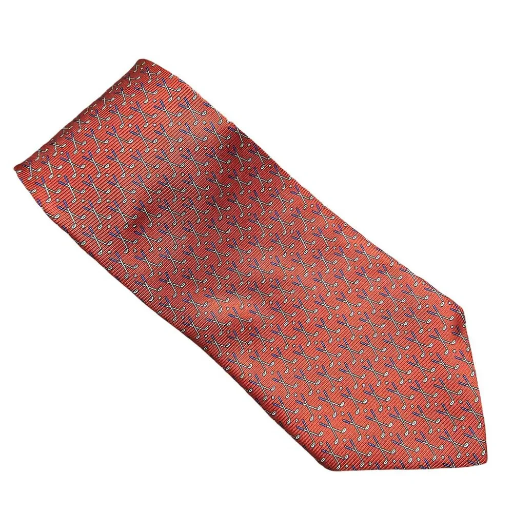 Vintage Lauren Ralph Lauren Silk Tie‎ OS Red Golf Club Pattern Old Money Office